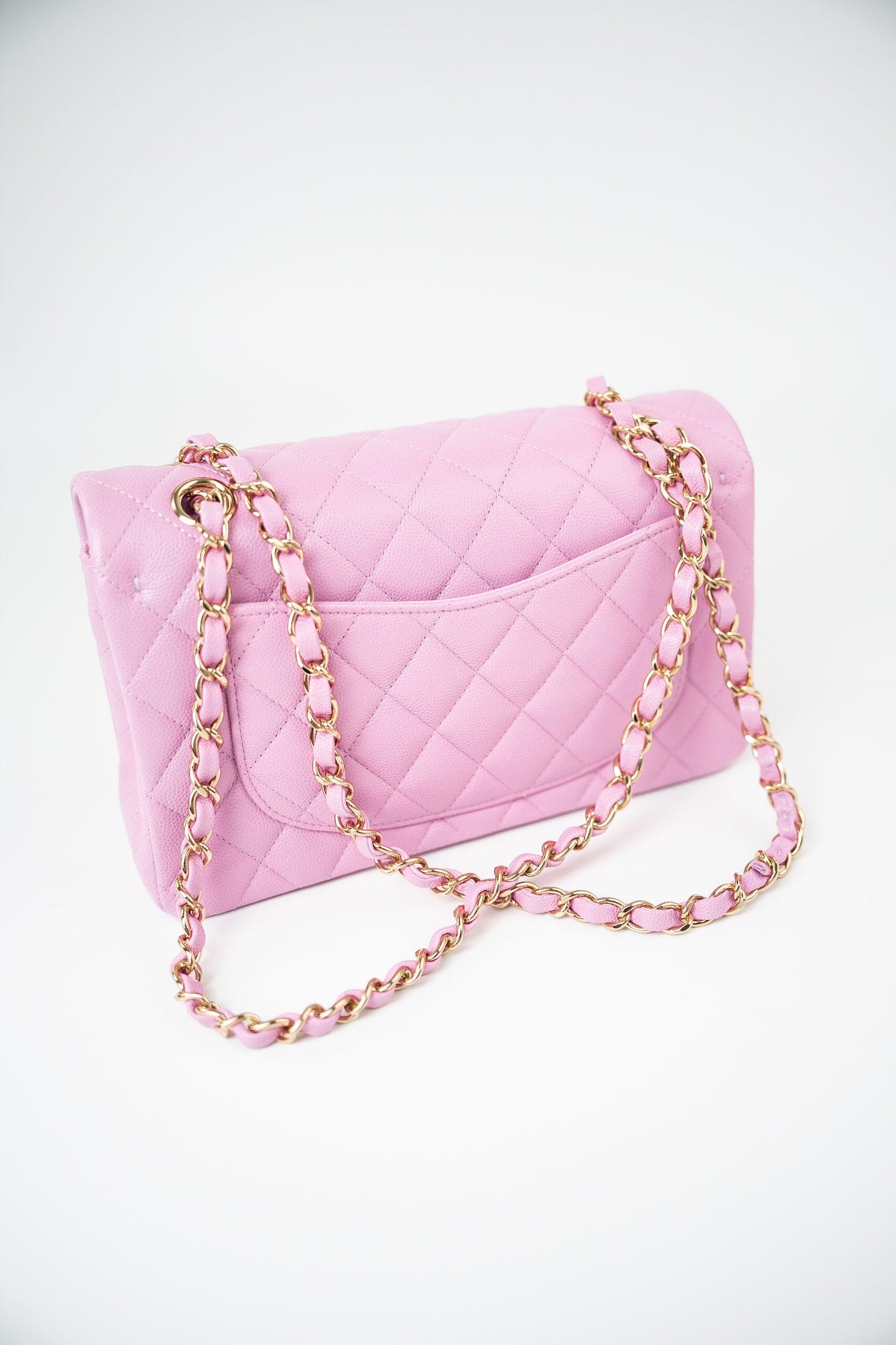 22S Pink Caviar Quilted Classic Flap Small Light Gold Hardware