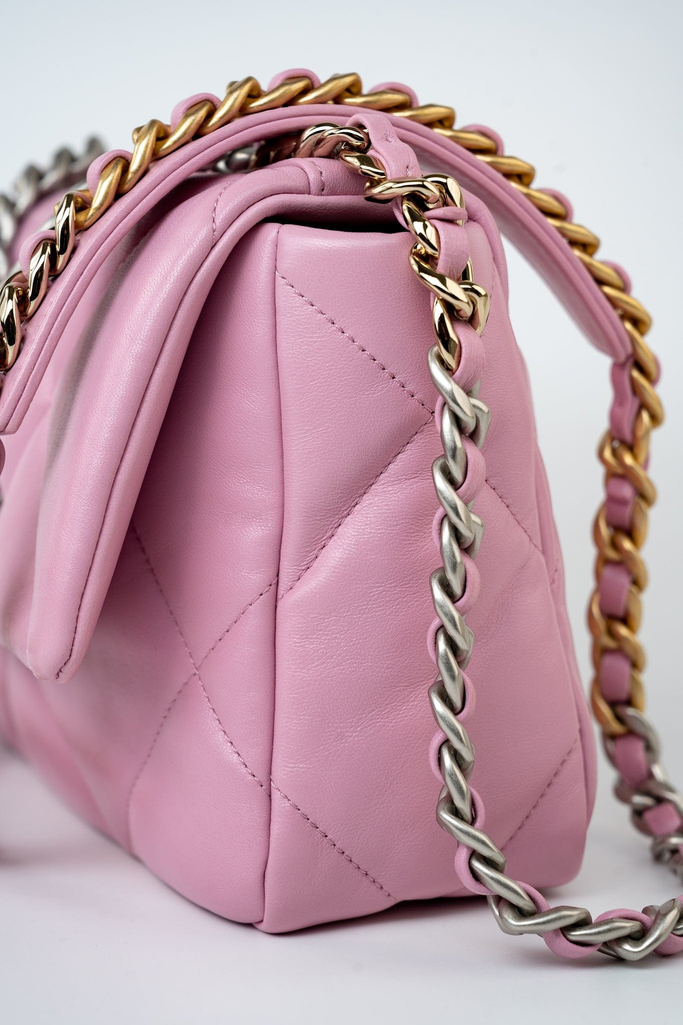 22S Pink Lambskin Quilted 19 Small Reverse Mixed Hardware