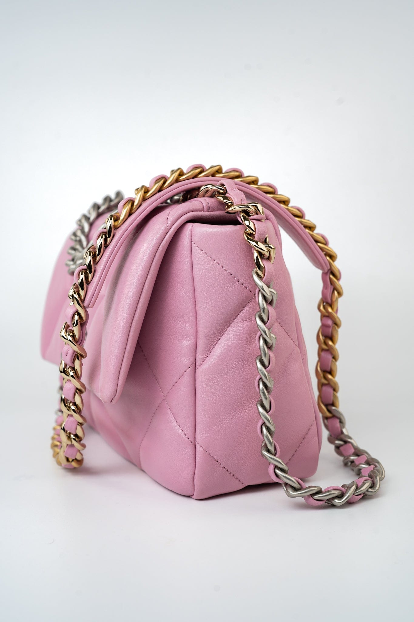 22S Pink Lambskin Quilted 19 Small Reverse Mixed Hardware