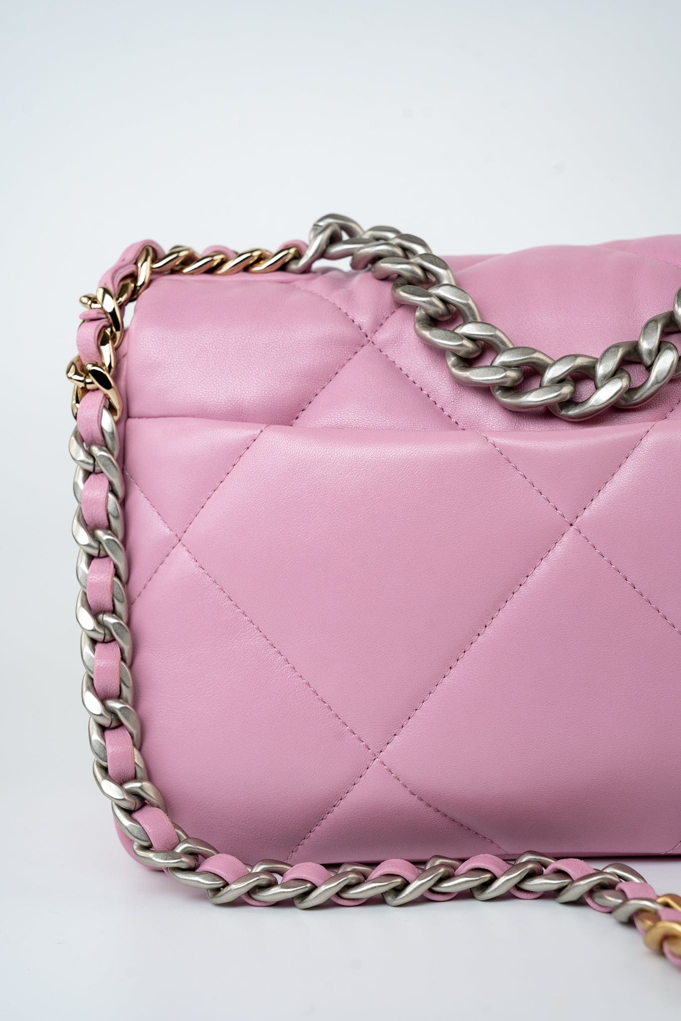 22S Pink Lambskin Quilted 19 Small Reverse Mixed Hardware