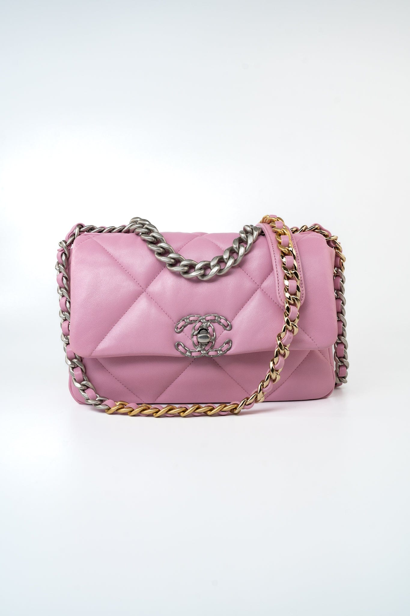 22S Pink Lambskin Quilted 19 Small Reverse Mixed Hardware