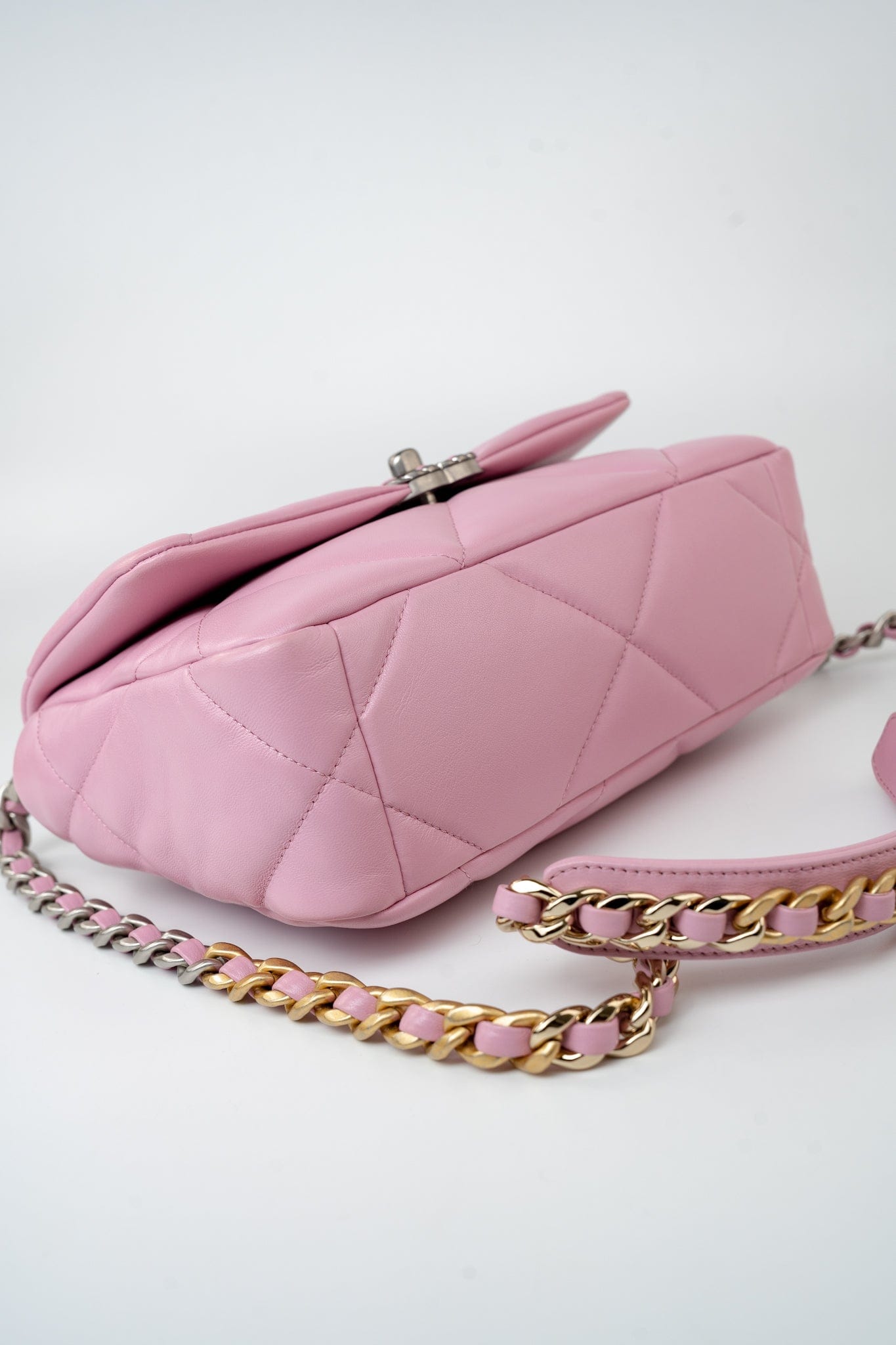 22S Pink Lambskin Quilted 19 Small Reverse Mixed Hardware
