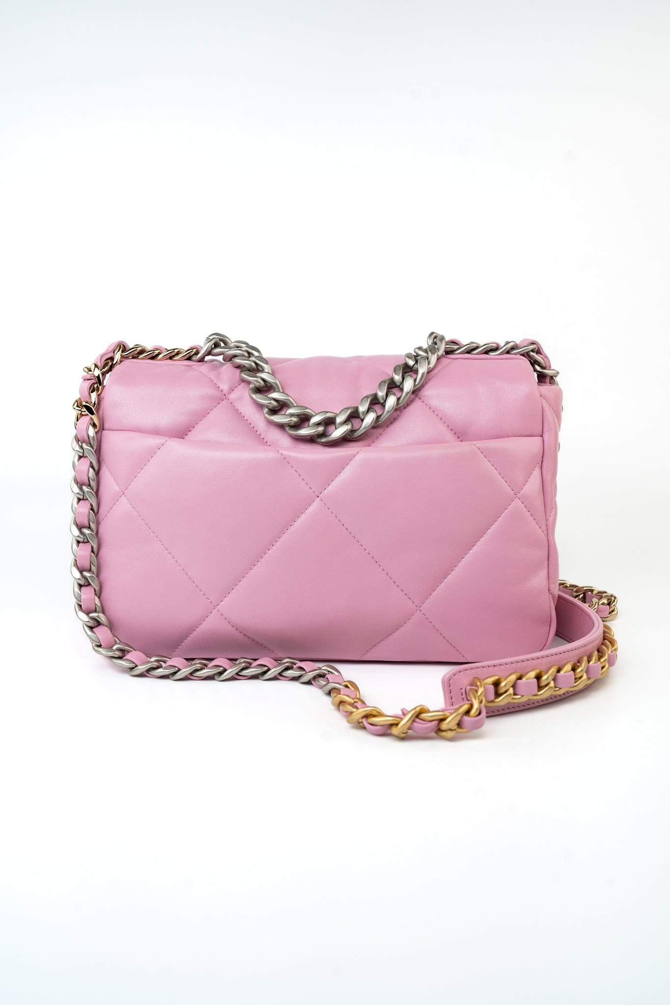 22S Pink Lambskin Quilted 19 Small Reverse Mixed Hardware