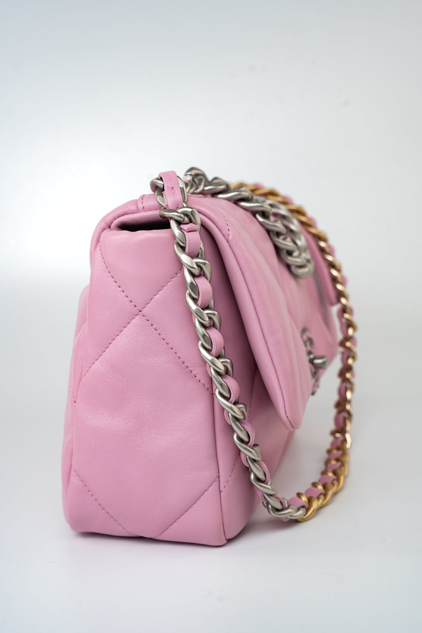 22S Pink Lambskin Quilted 19 Small Reverse Mixed Hardware