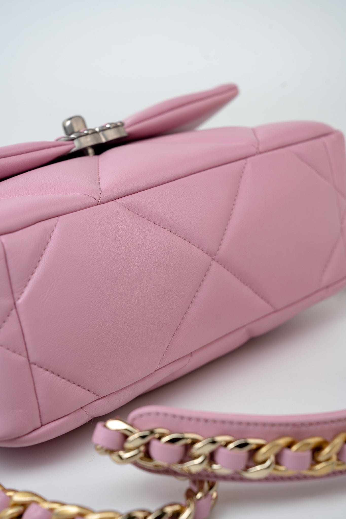 22S Pink Lambskin Quilted 19 Small Reverse Mixed Hardware