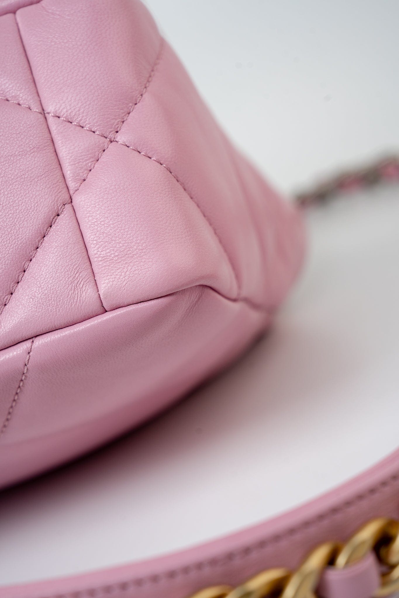 22S Pink Lambskin Quilted 19 Small Reverse Mixed Hardware