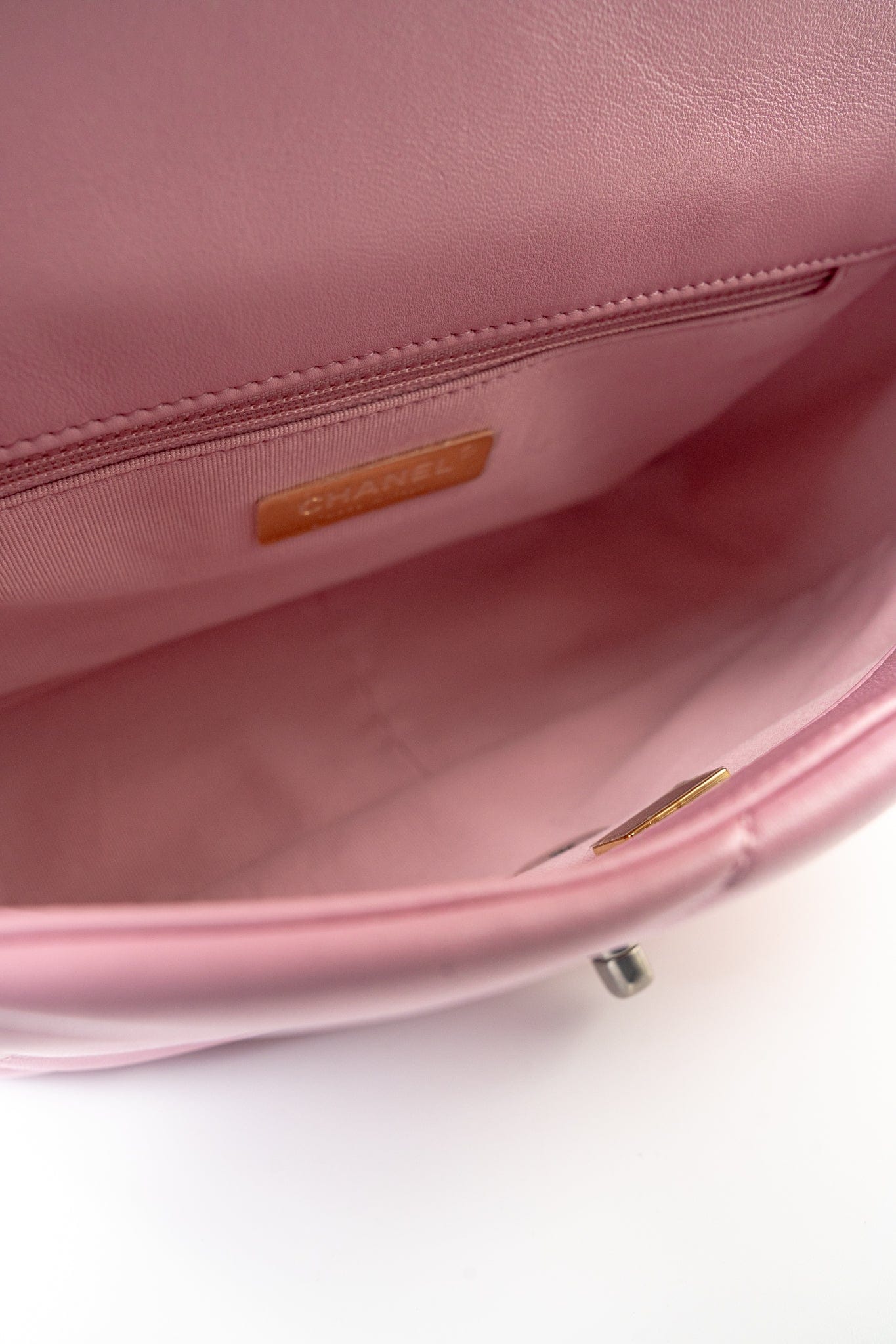 22S Pink Lambskin Quilted 19 Small Reverse Mixed Hardware