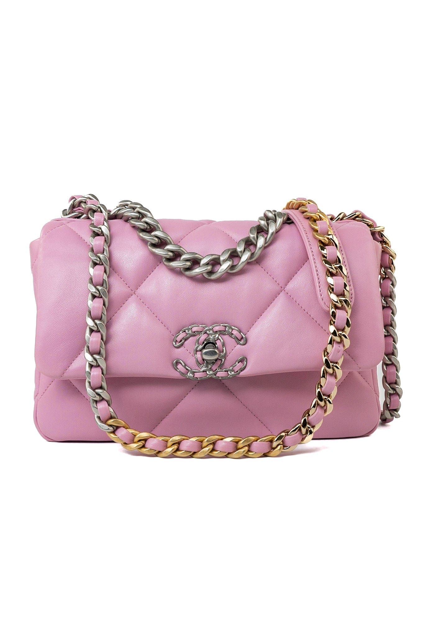 22S Pink Lambskin Quilted 19 Small Reverse Mixed Hardware