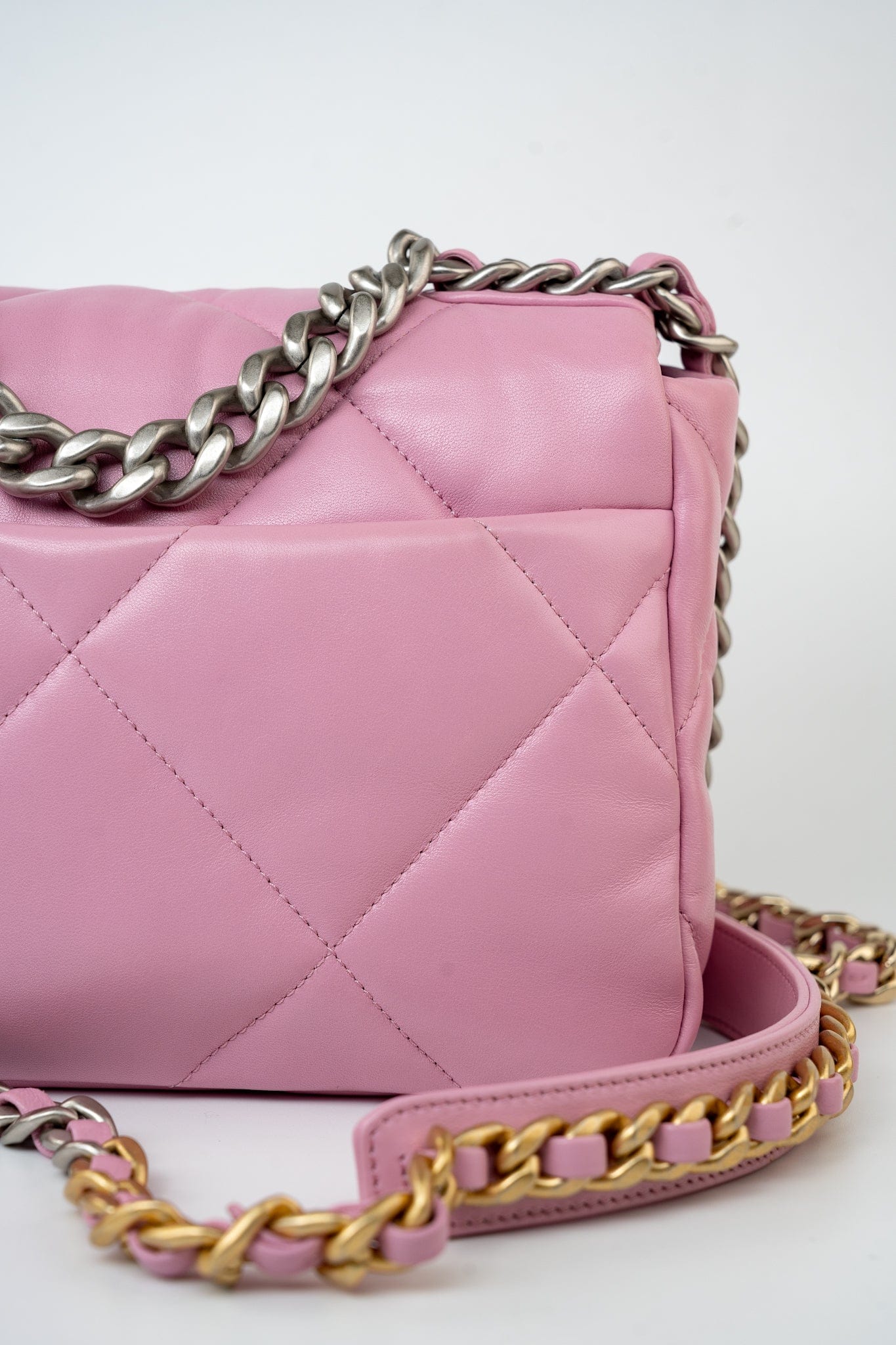 22S Pink Lambskin Quilted 19 Small Reverse Mixed Hardware