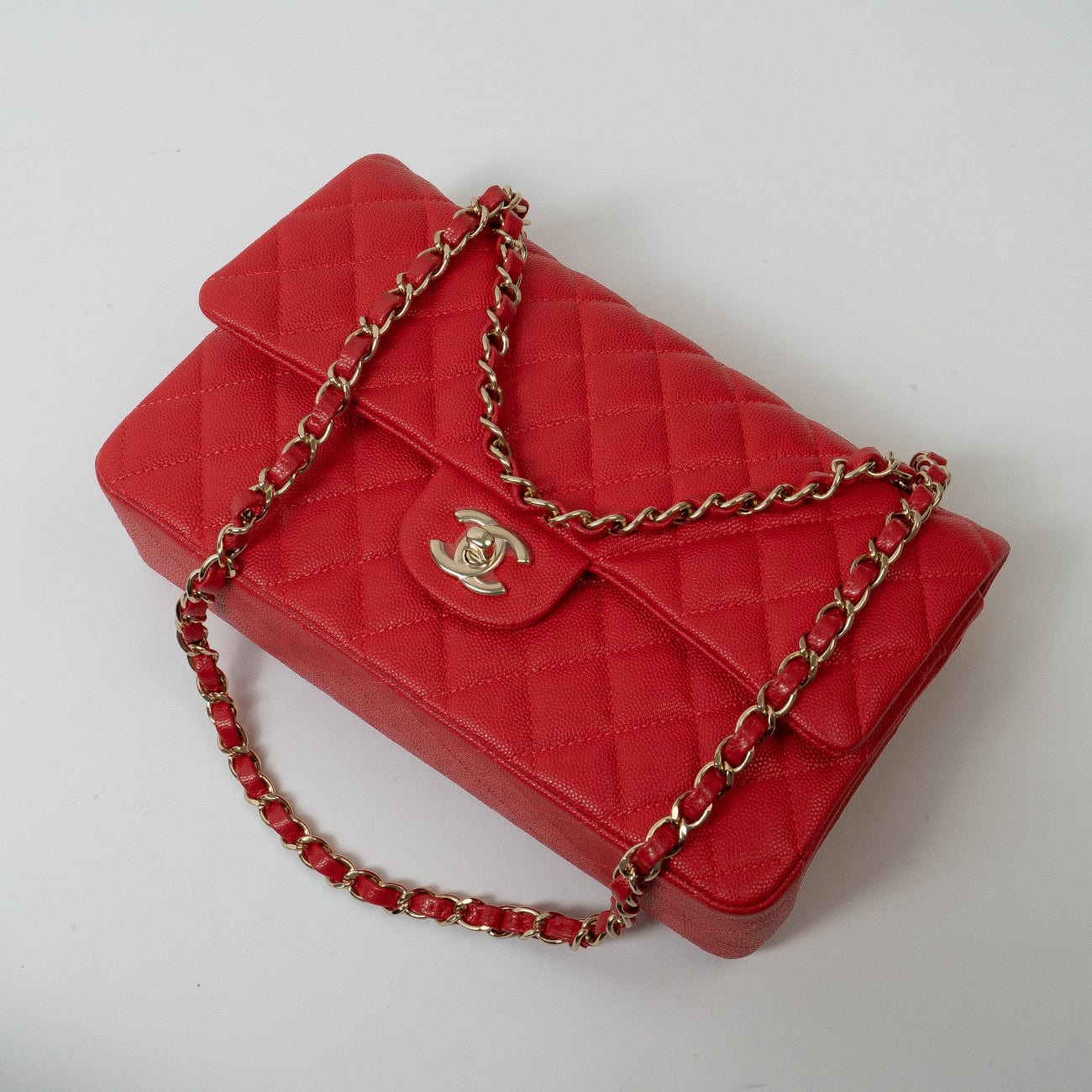 22S Red Caviar Quilted Classic Double Flap Medium Light Gold Hardware