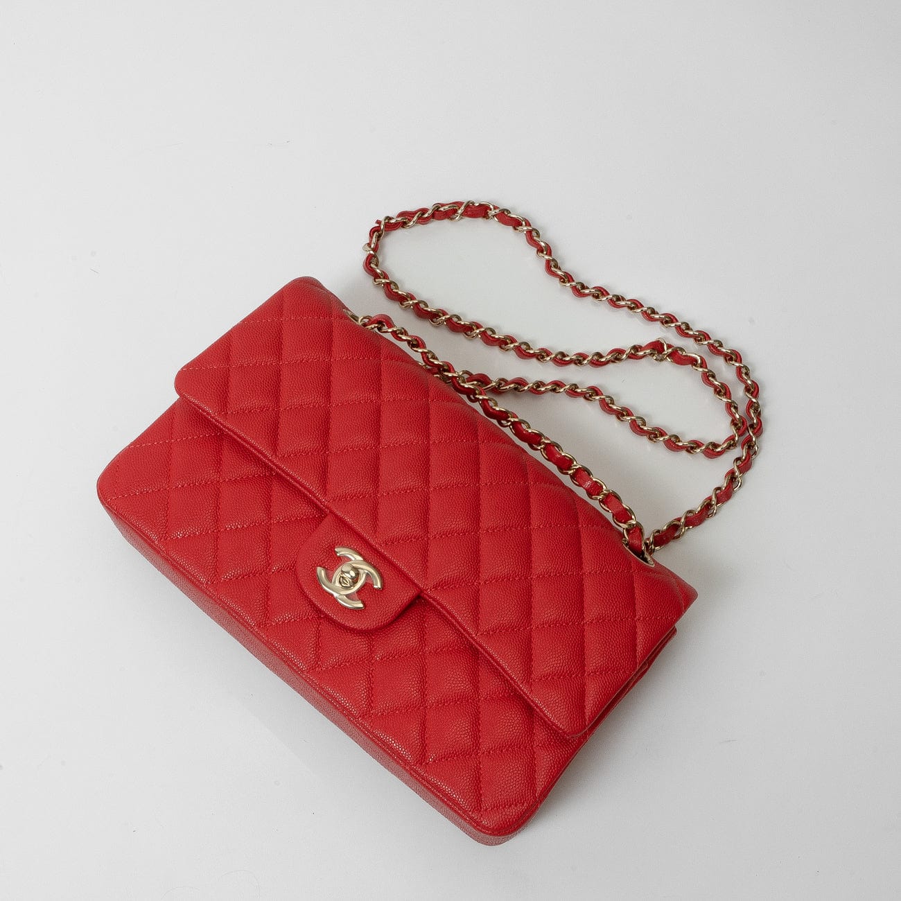 22S Red Caviar Quilted Classic Double Flap Medium Light Gold Hardware