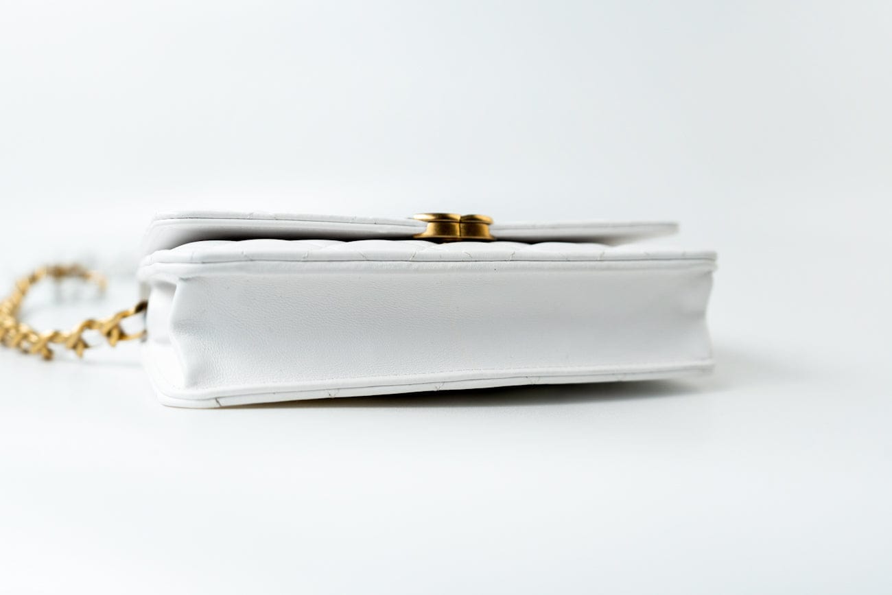 22S White Lambskin Quilted Wallet on Chain (WOC)