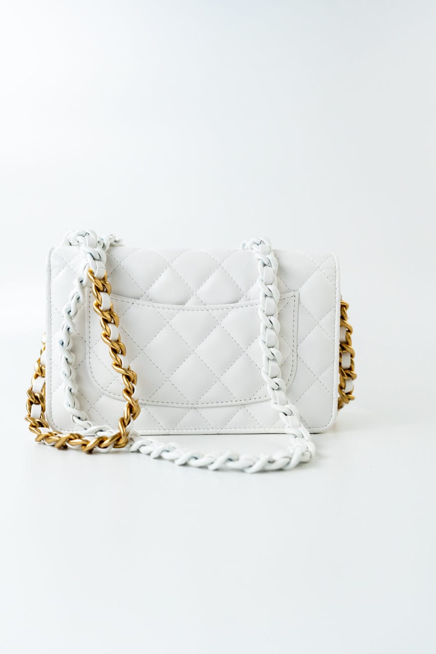 22S White Lambskin Quilted Wallet on Chain (WOC)