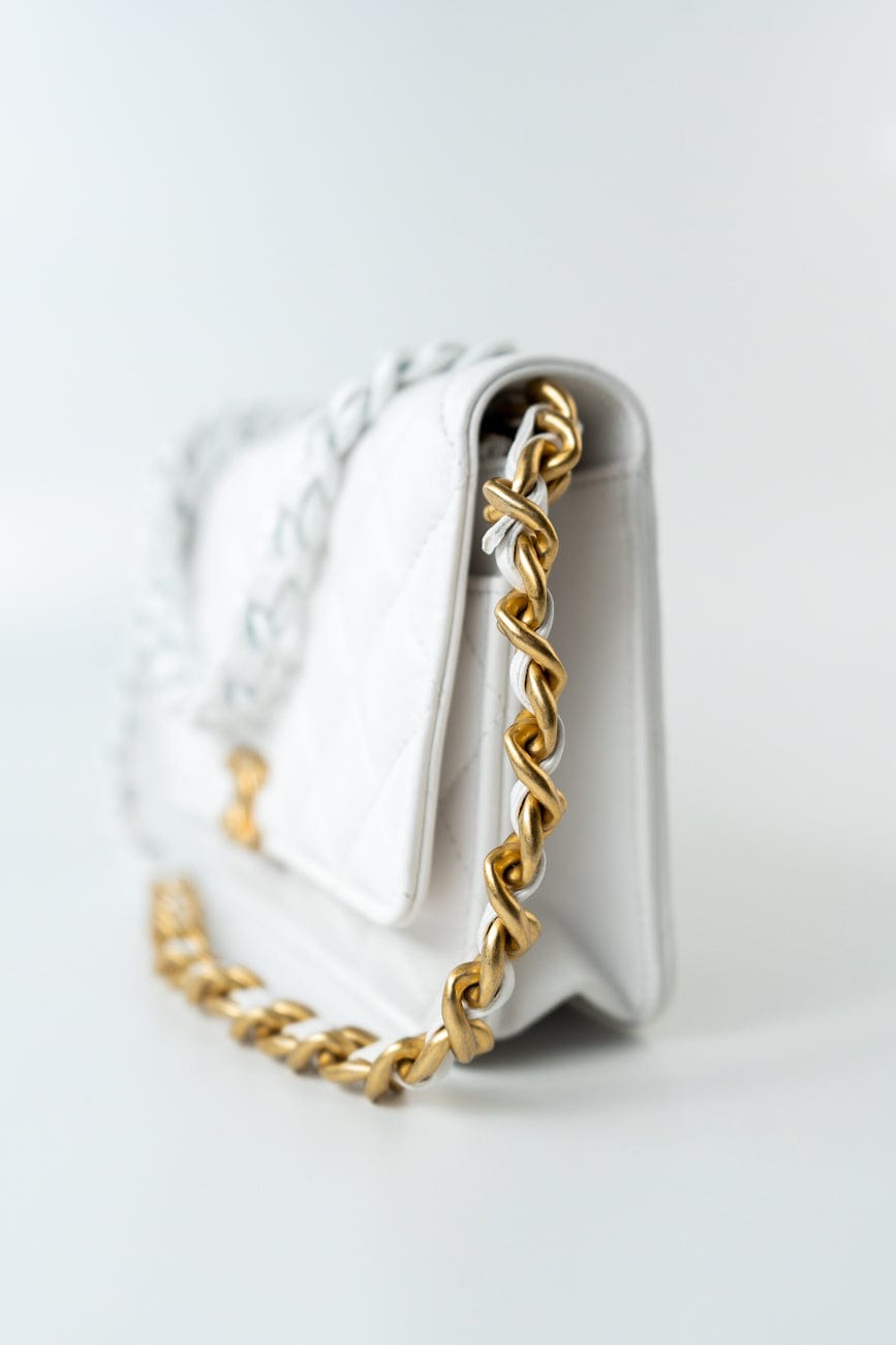 22S White Lambskin Quilted Wallet on Chain (WOC)