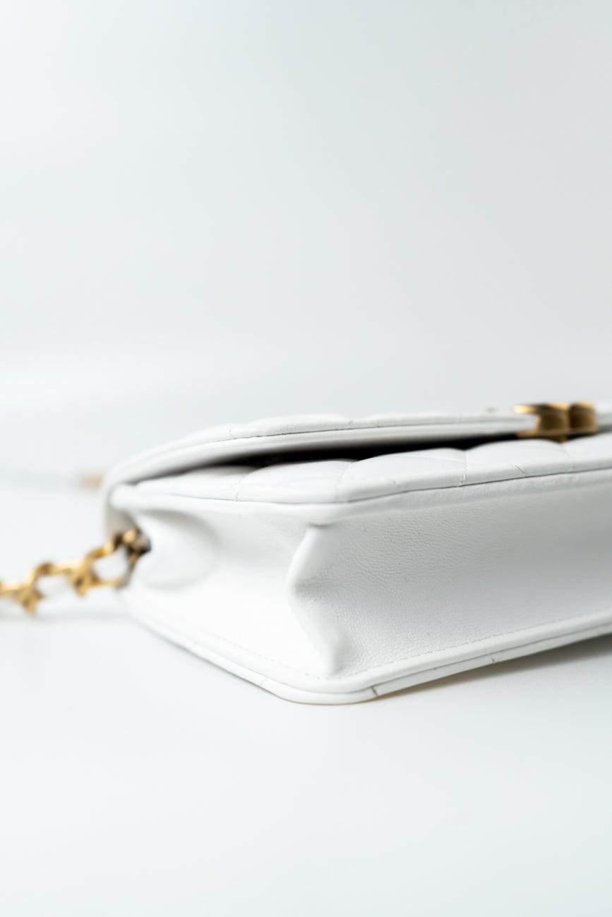 22S White Lambskin Quilted Wallet on Chain (WOC)