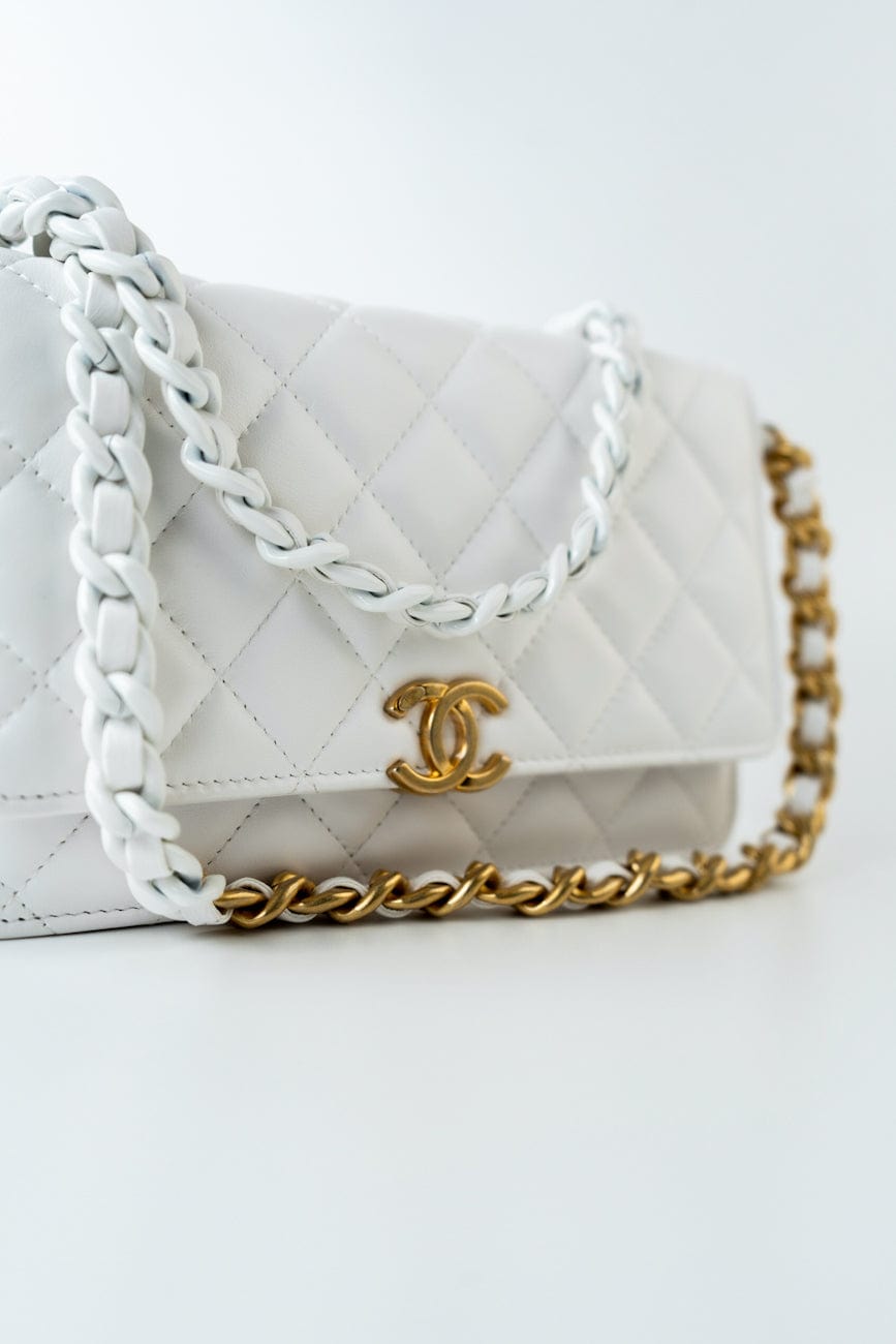 22S White Lambskin Quilted Wallet on Chain (WOC)