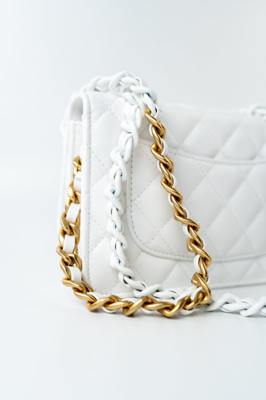 22S White Lambskin Quilted Wallet on Chain (WOC)