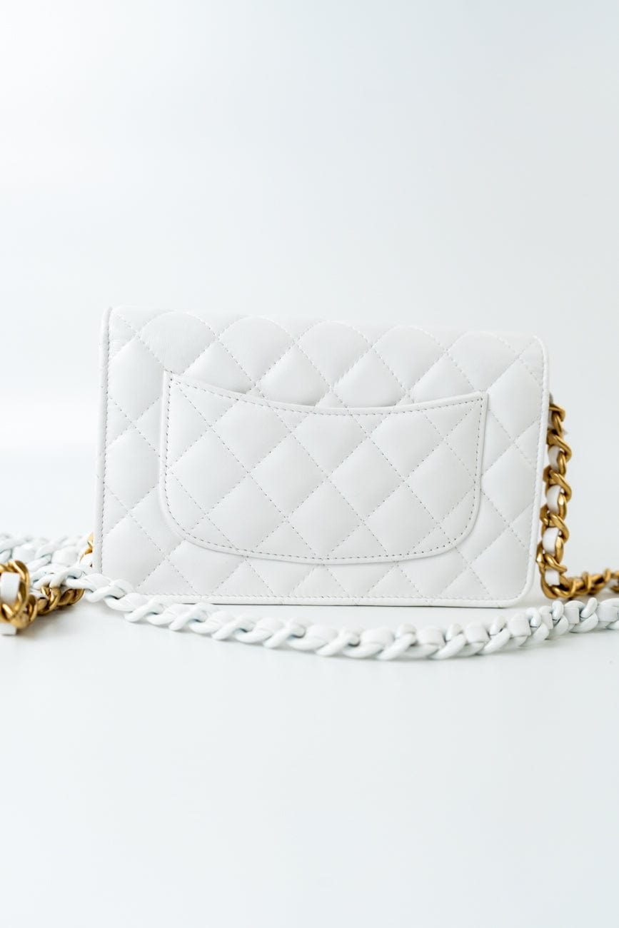 22S White Lambskin Quilted Wallet on Chain (WOC)