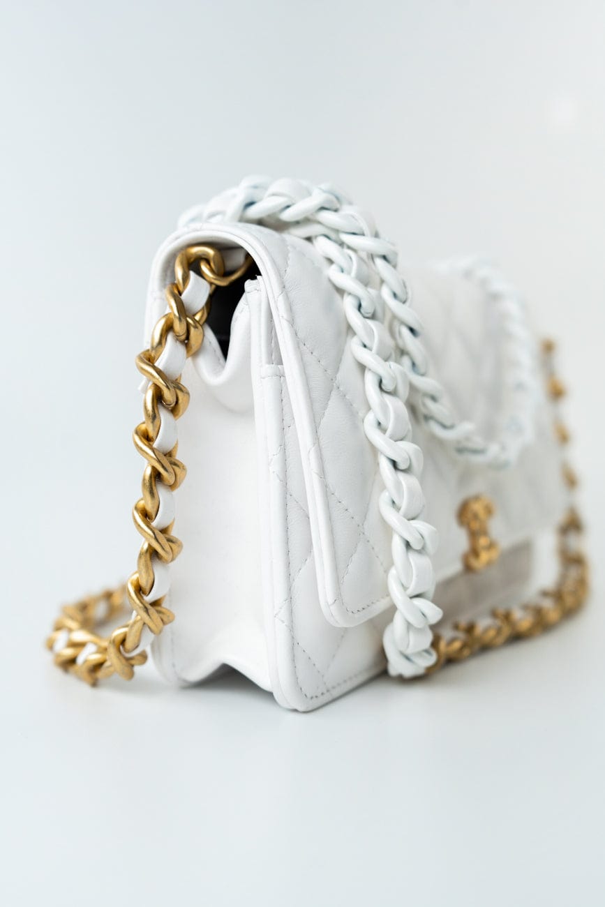 22S White Lambskin Quilted Wallet on Chain (WOC)