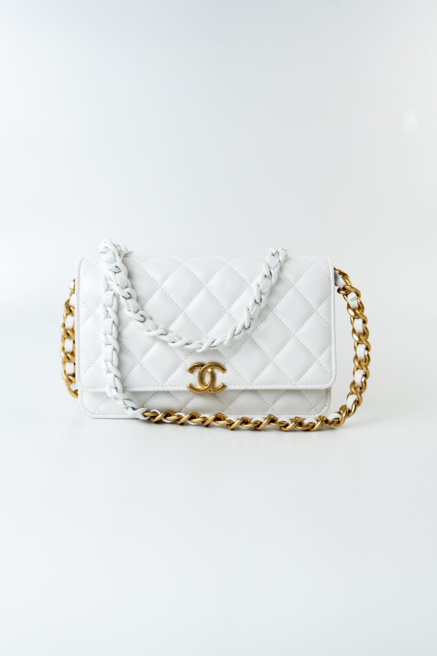 22S White Lambskin Quilted Wallet on Chain (WOC)