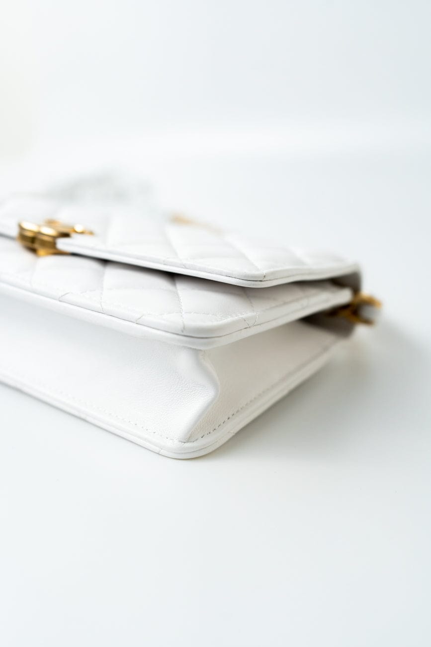 22S White Lambskin Quilted Wallet on Chain (WOC)