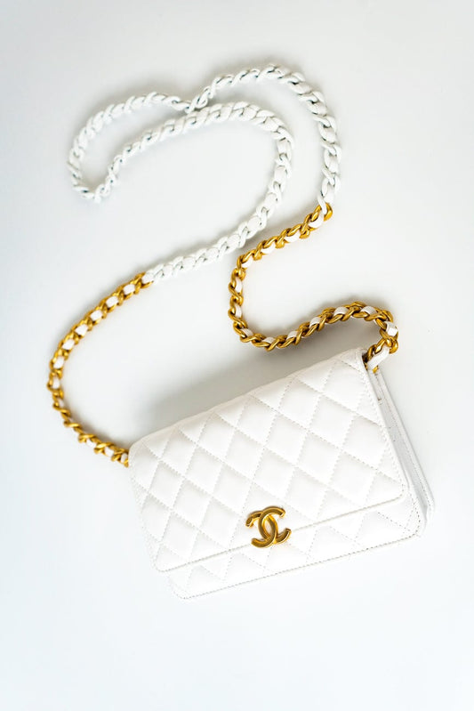 22S White Lambskin Quilted Wallet on Chain (WOC)