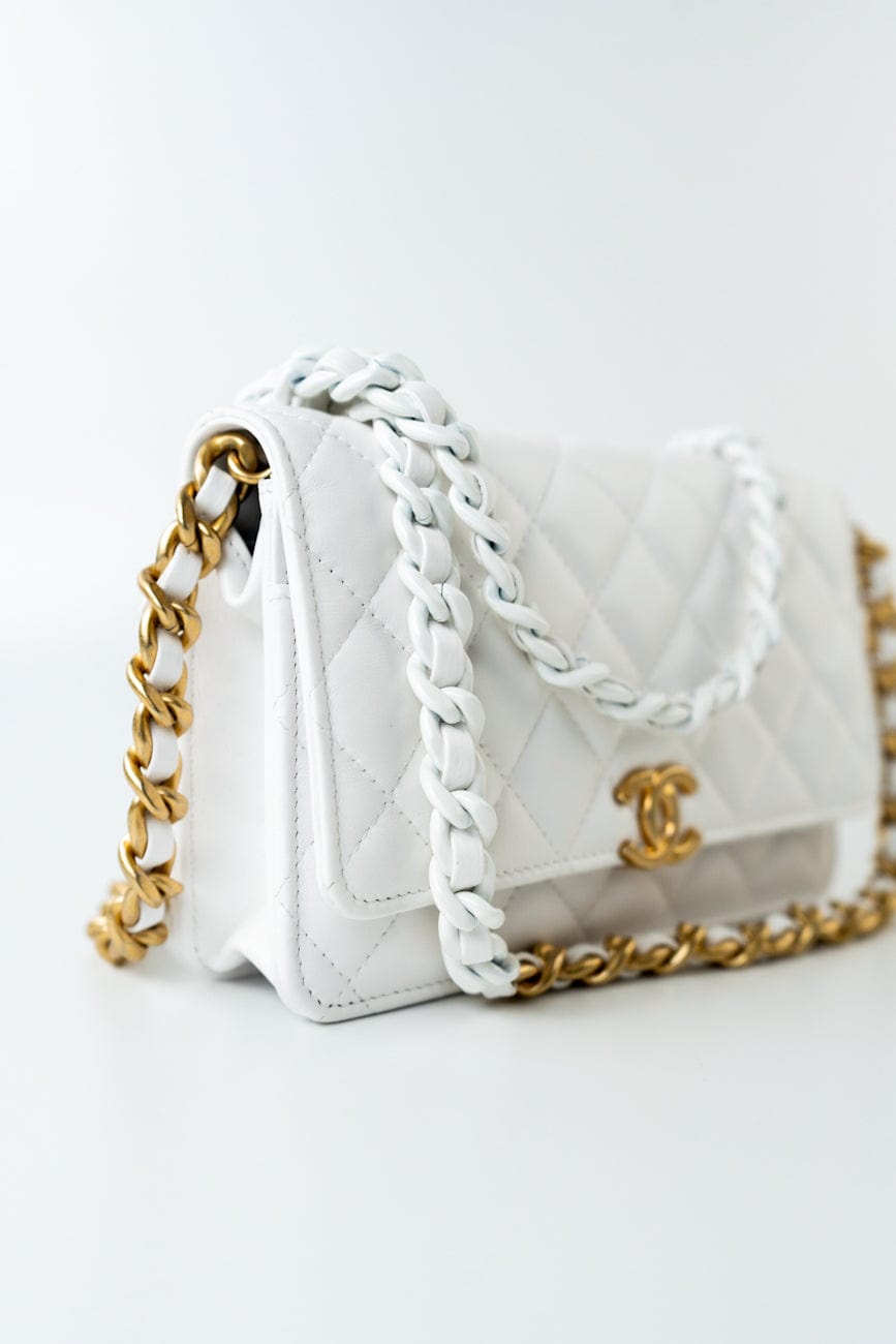 22S White Lambskin Quilted Wallet on Chain (WOC)