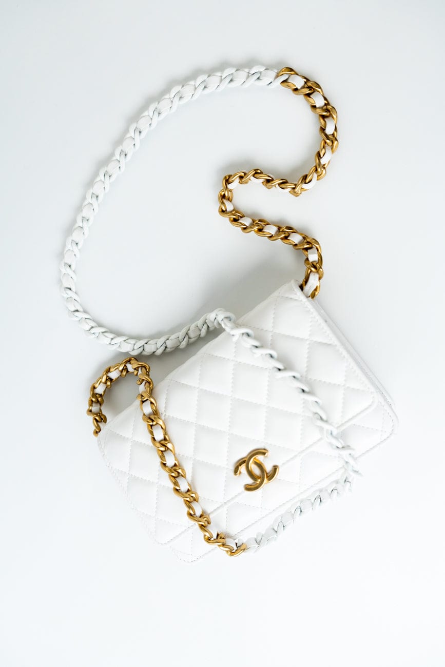 22S White Lambskin Quilted Wallet on Chain (WOC)