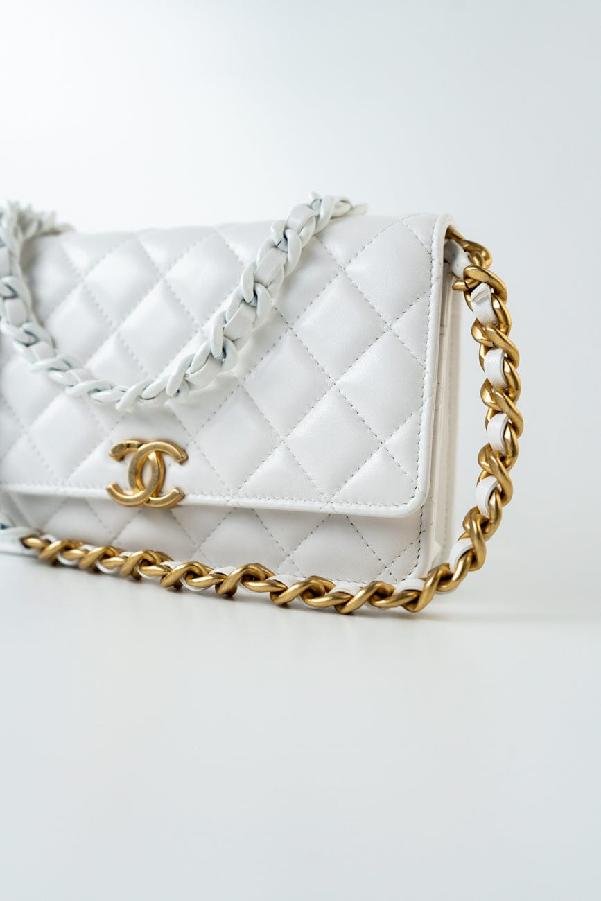 22S White Lambskin Quilted Wallet on Chain (WOC)
