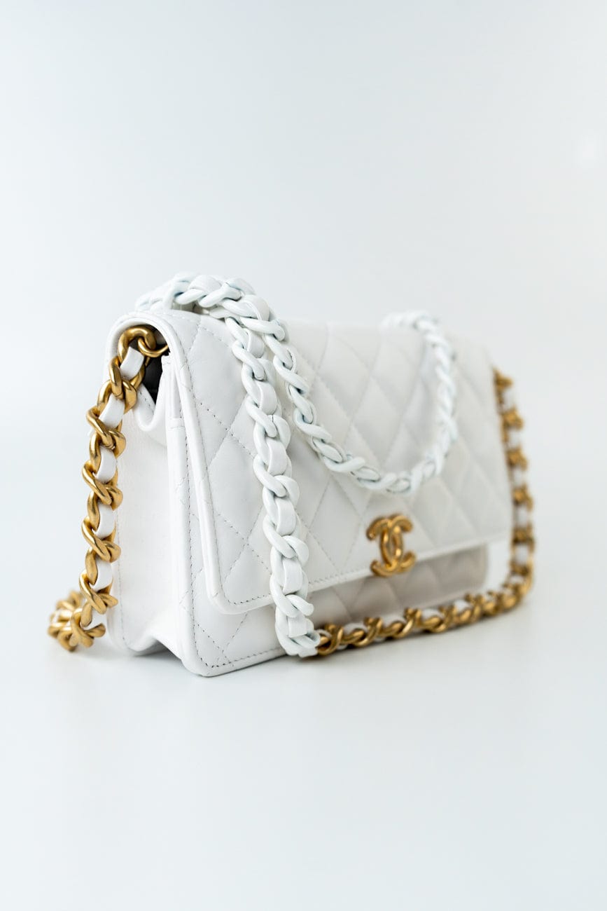22S White Lambskin Quilted Wallet on Chain (WOC)