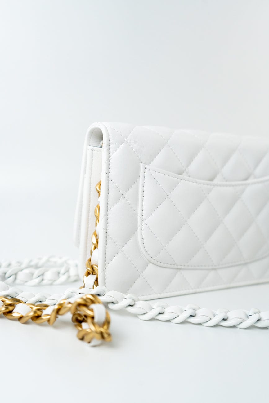22S White Lambskin Quilted Wallet on Chain (WOC)