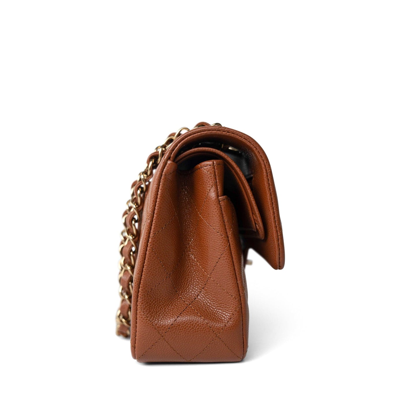 23A Light Brown Caviar Quilted Classic Flap Small Light Gold Hardware