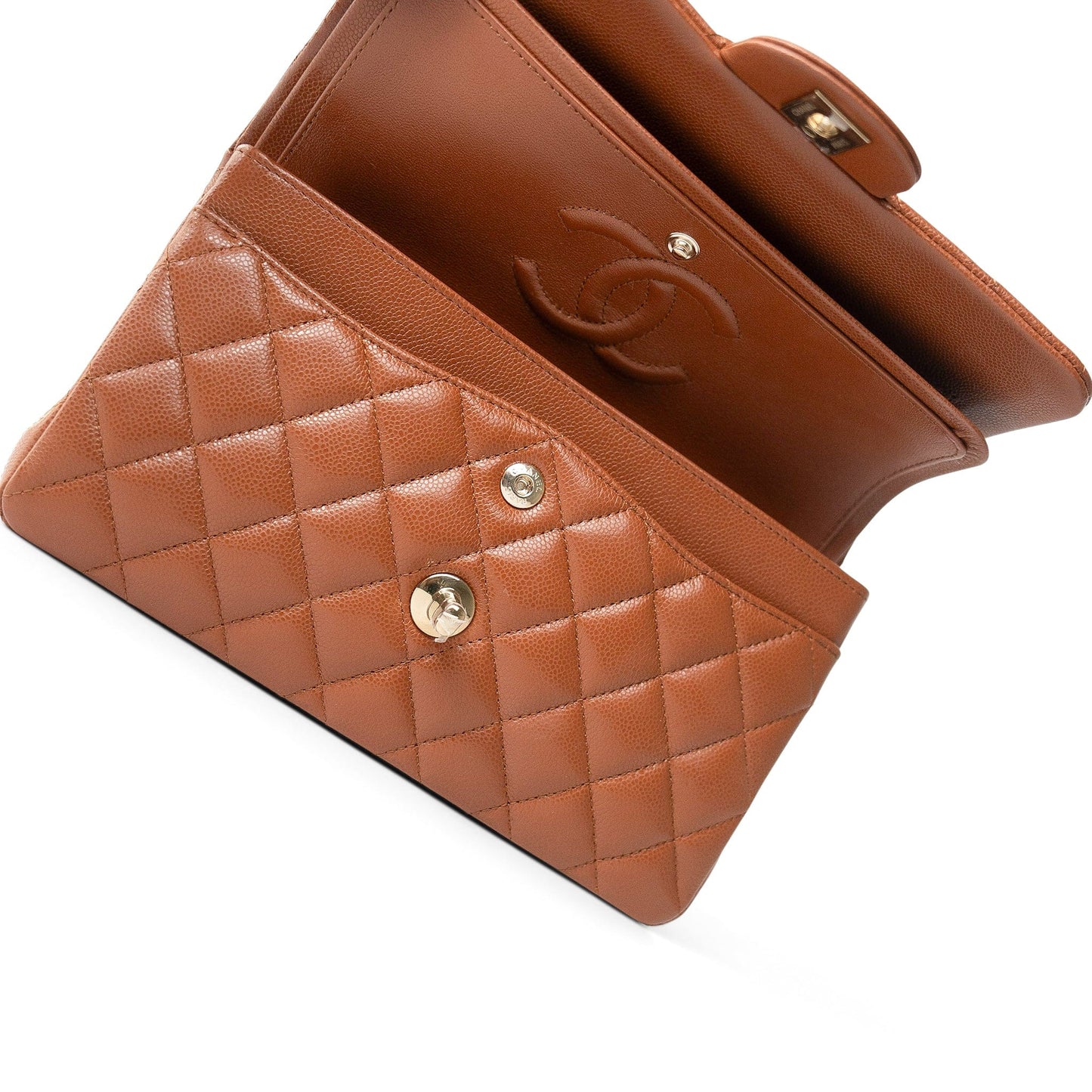 23A Light Brown Caviar Quilted Classic Flap Small Light Gold Hardware