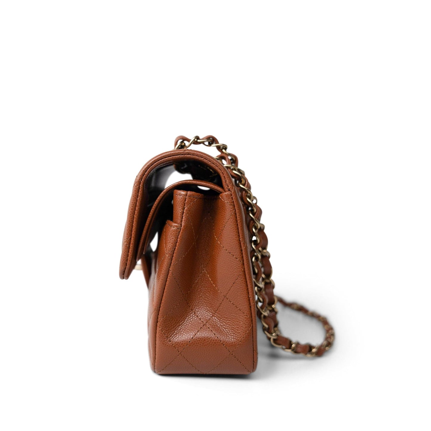 23A Light Brown Caviar Quilted Classic Flap Small Light Gold Hardware