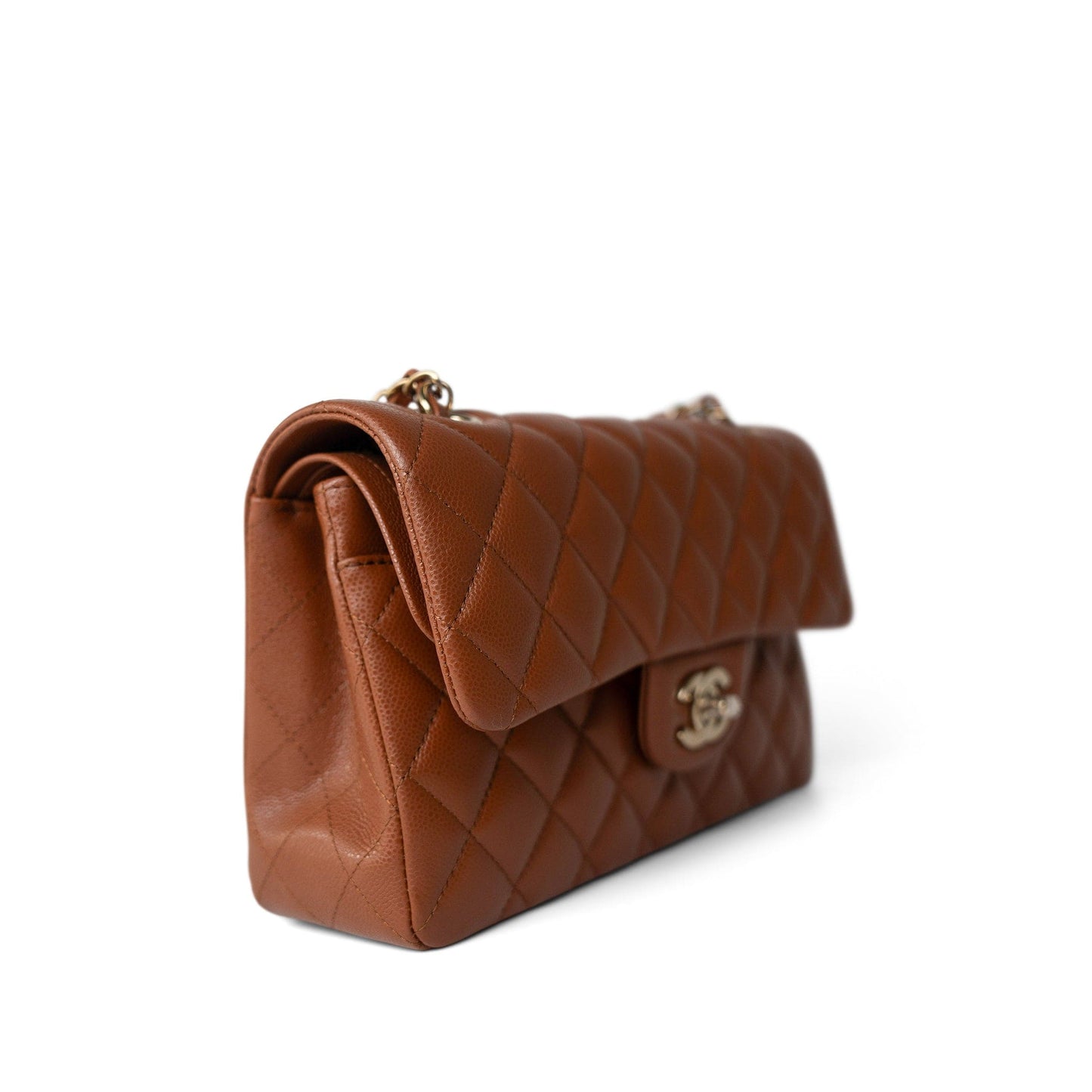 23A Light Brown Caviar Quilted Classic Flap Small Light Gold Hardware