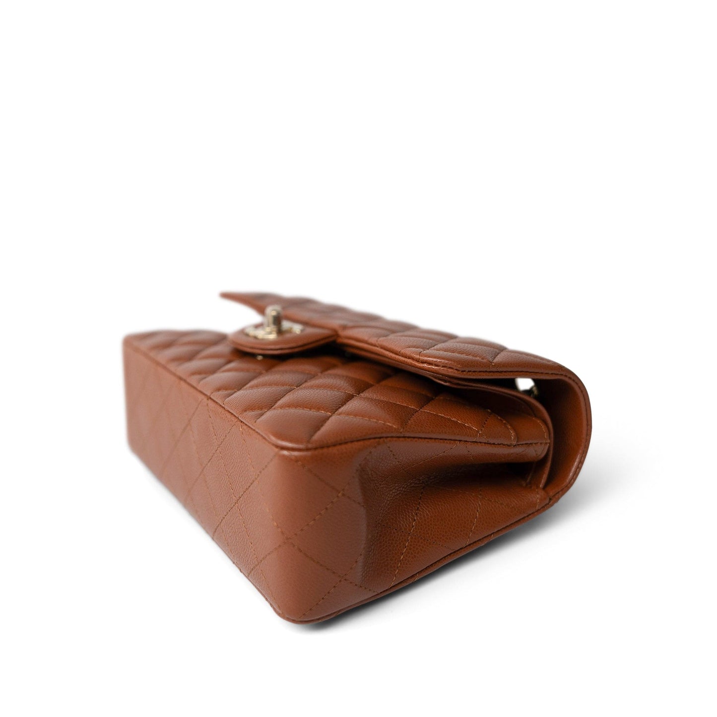 23A Light Brown Caviar Quilted Classic Flap Small Light Gold Hardware