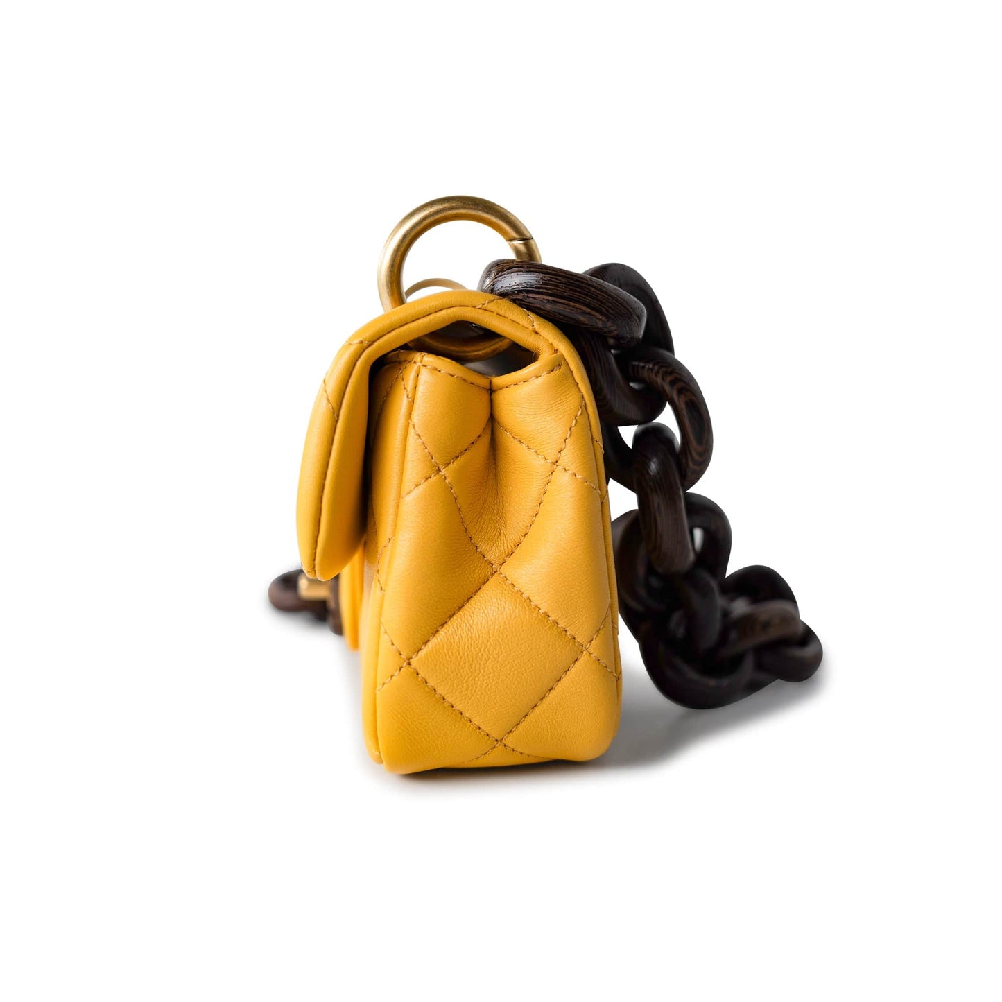 23A Mini Yellow Lambskin Quilted and Weng Wood Flap Bag