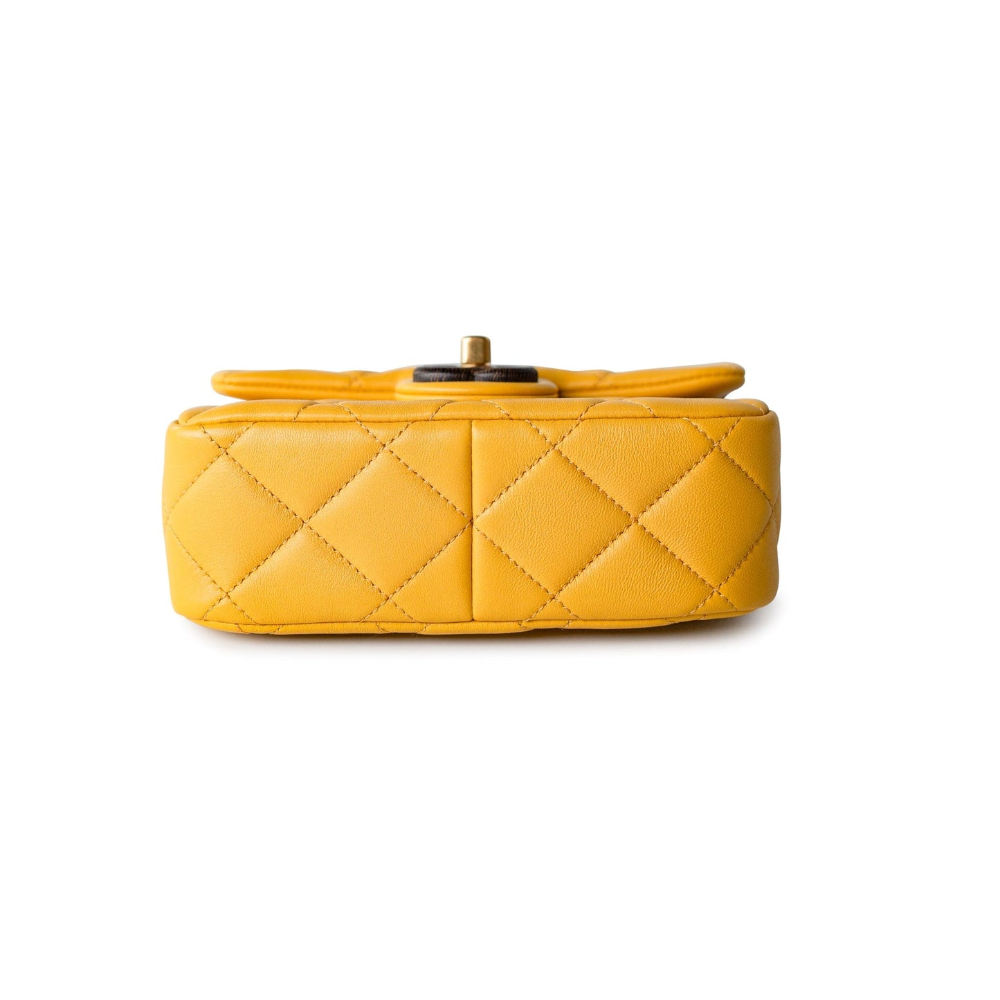 23A Mini Yellow Lambskin Quilted and Weng Wood Flap Bag