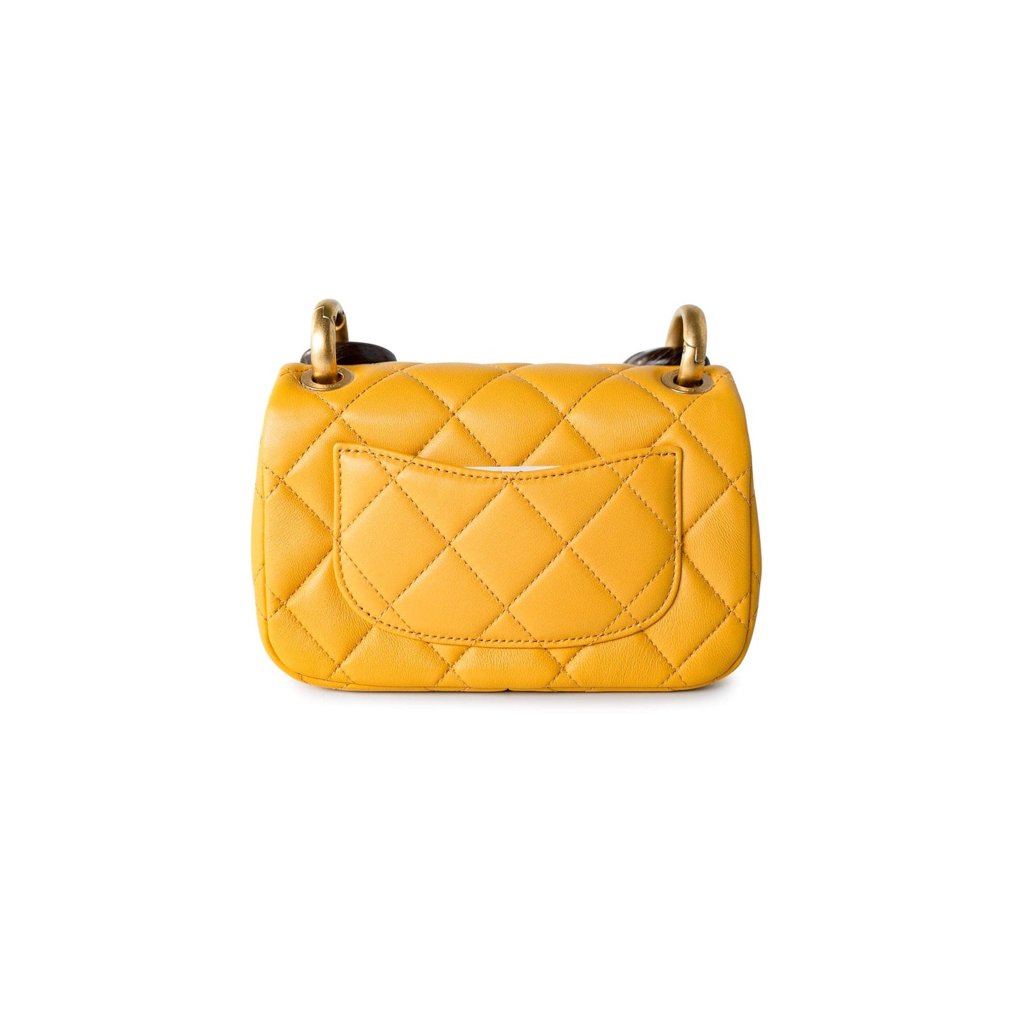 23A Mini Yellow Lambskin Quilted and Weng Wood Flap Bag