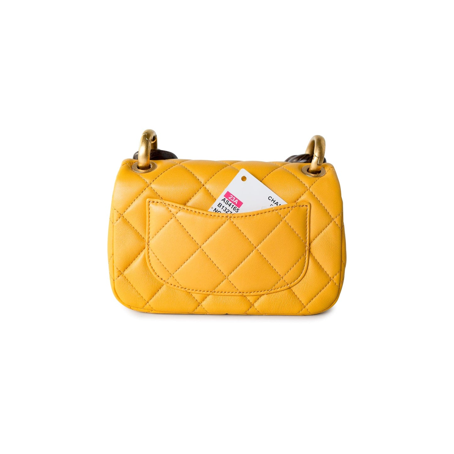 23A Mini Yellow Lambskin Quilted and Weng Wood Flap Bag