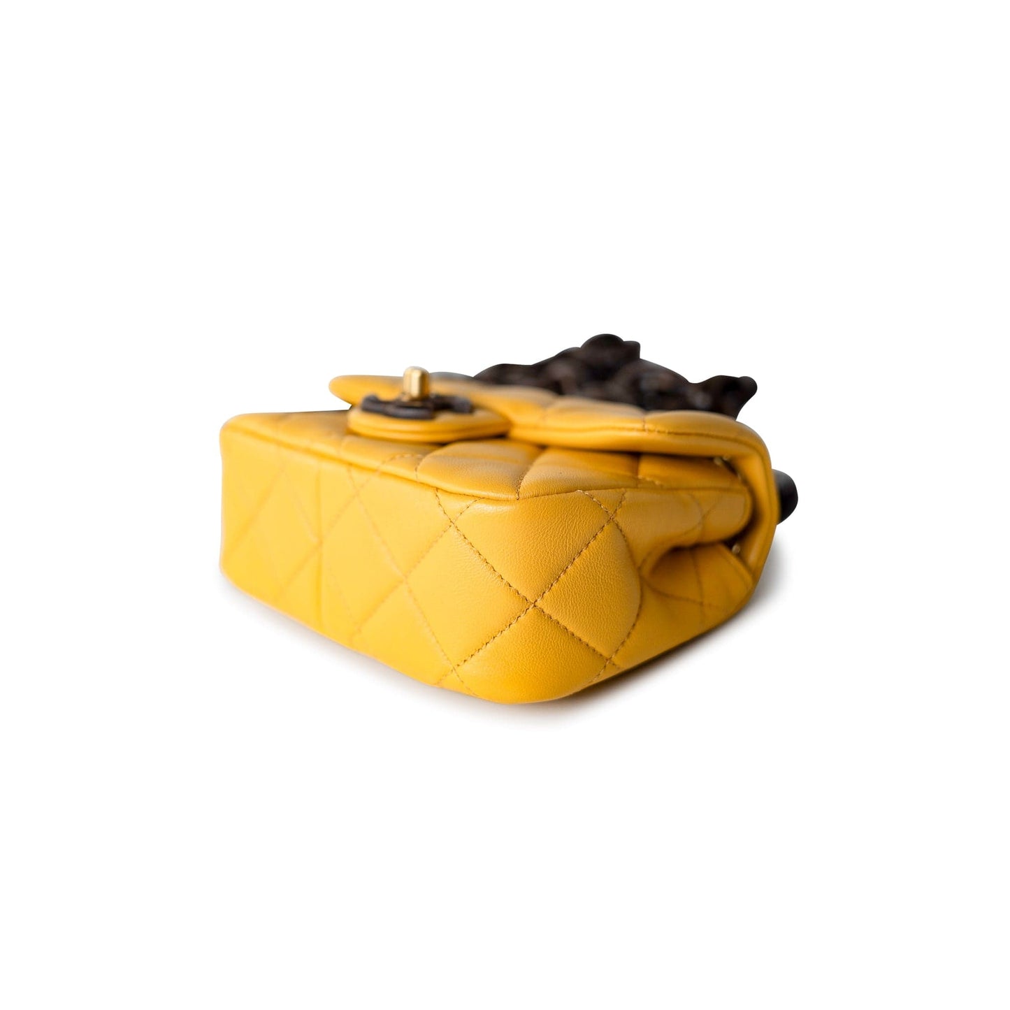 23A Mini Yellow Lambskin Quilted and Weng Wood Flap Bag