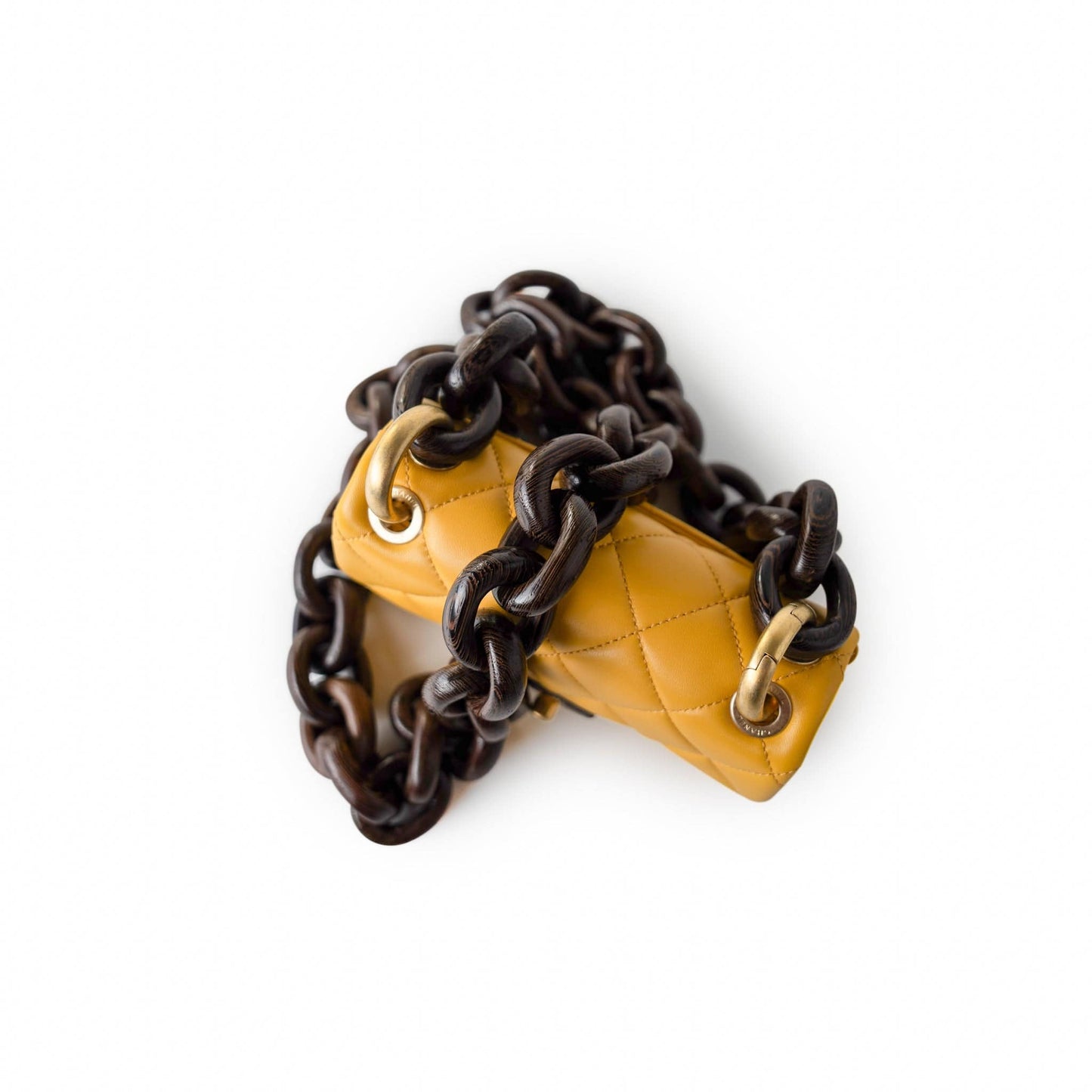 23A Mini Yellow Lambskin Quilted and Weng Wood Flap Bag