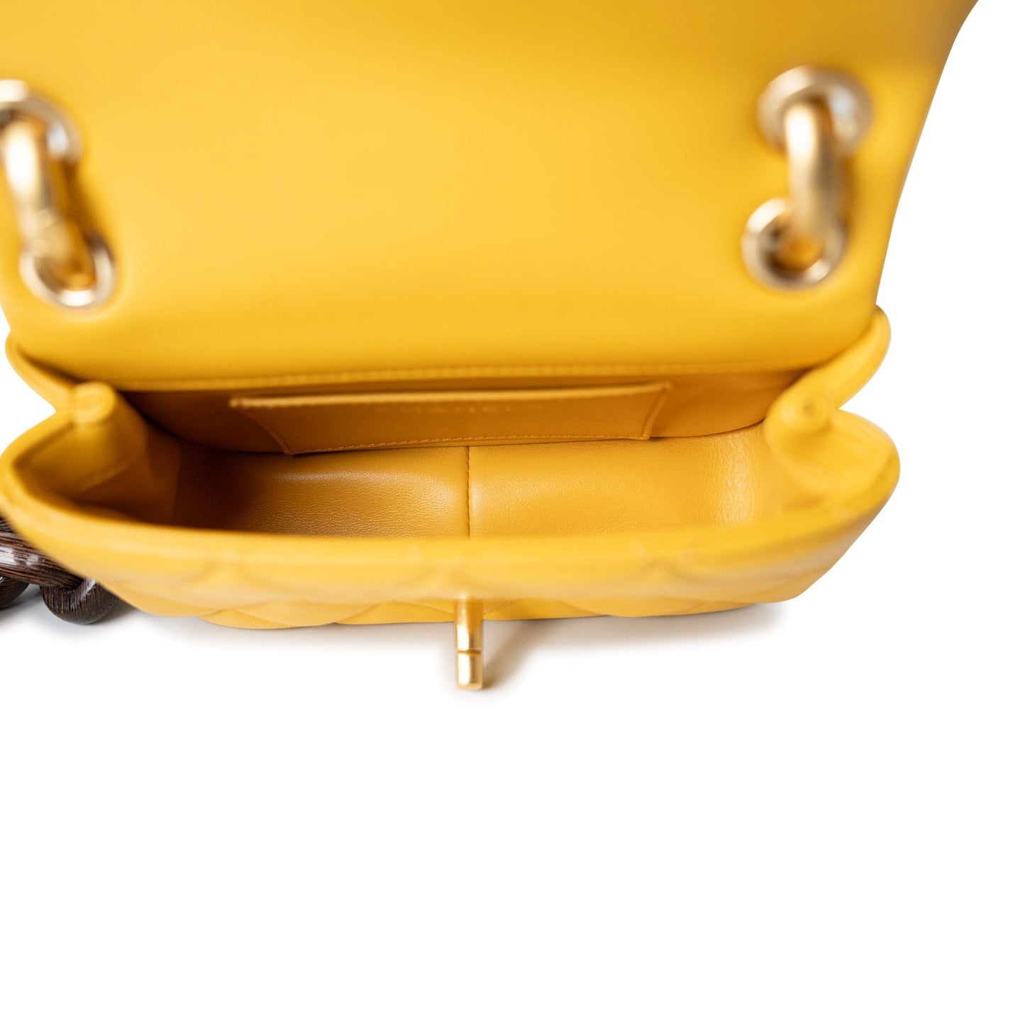 23A Mini Yellow Lambskin Quilted and Weng Wood Flap Bag