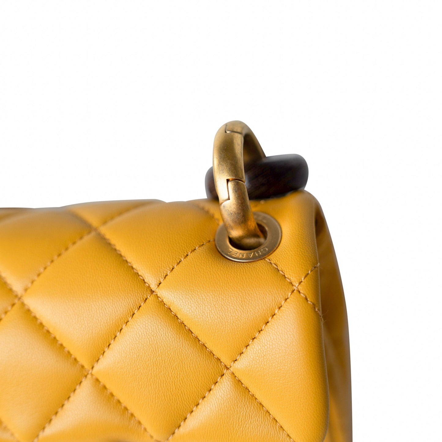 23A Mini Yellow Lambskin Quilted and Weng Wood Flap Bag