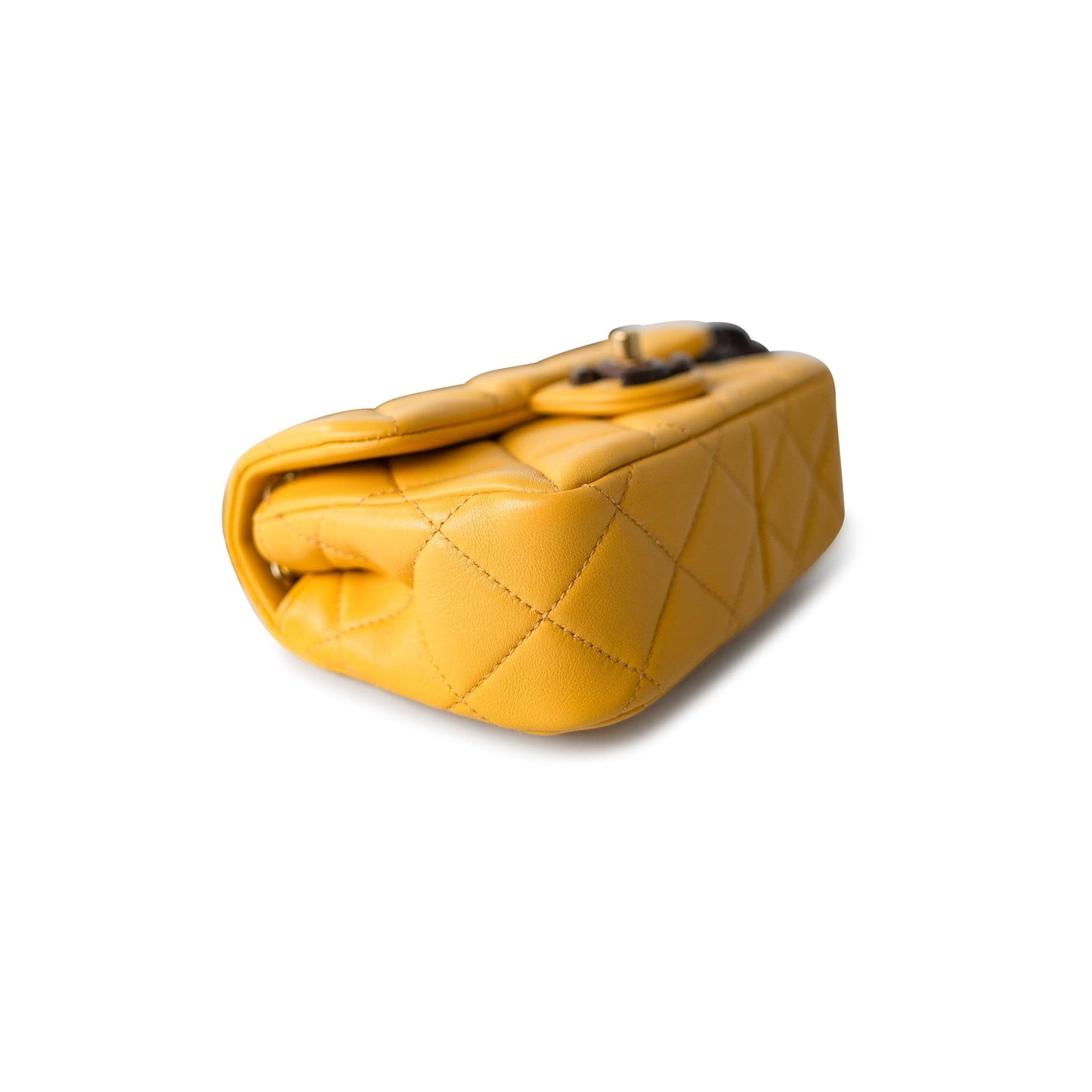 23A Mini Yellow Lambskin Quilted and Weng Wood Flap Bag