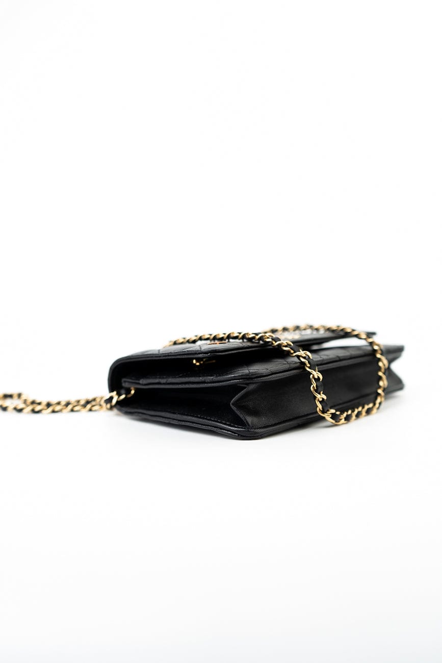 23C Black Lambskin Quilted Cruise Heart Wallet on Chain (WOC) LGHW