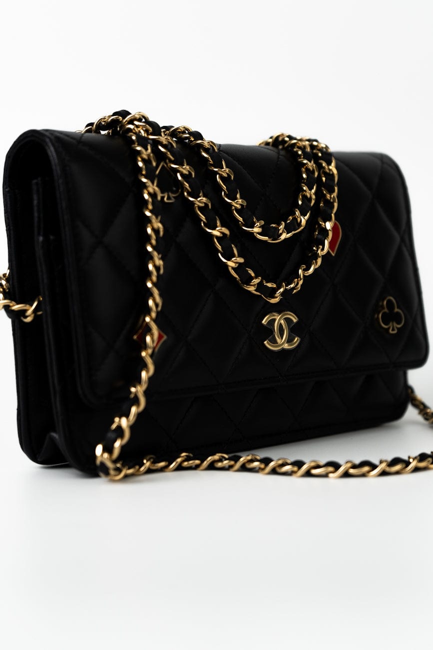 23C Black Lambskin Quilted Cruise Heart Wallet on Chain (WOC) LGHW