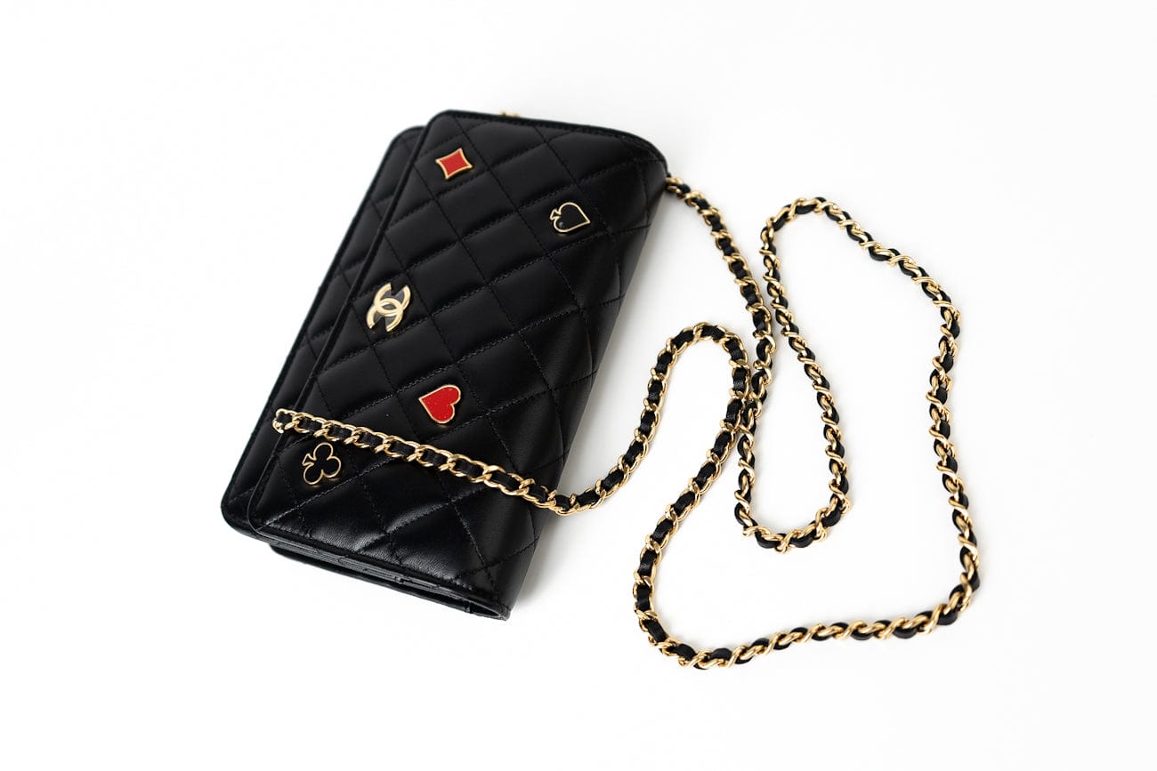 23C Black Lambskin Quilted Cruise Heart Wallet on Chain (WOC) LGHW