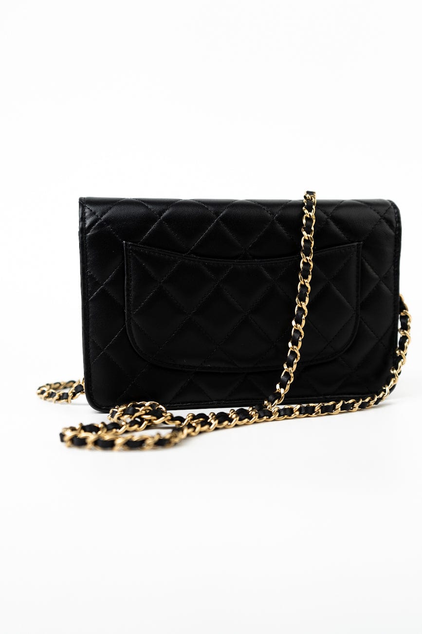 23C Black Lambskin Quilted Cruise Heart Wallet on Chain (WOC) LGHW
