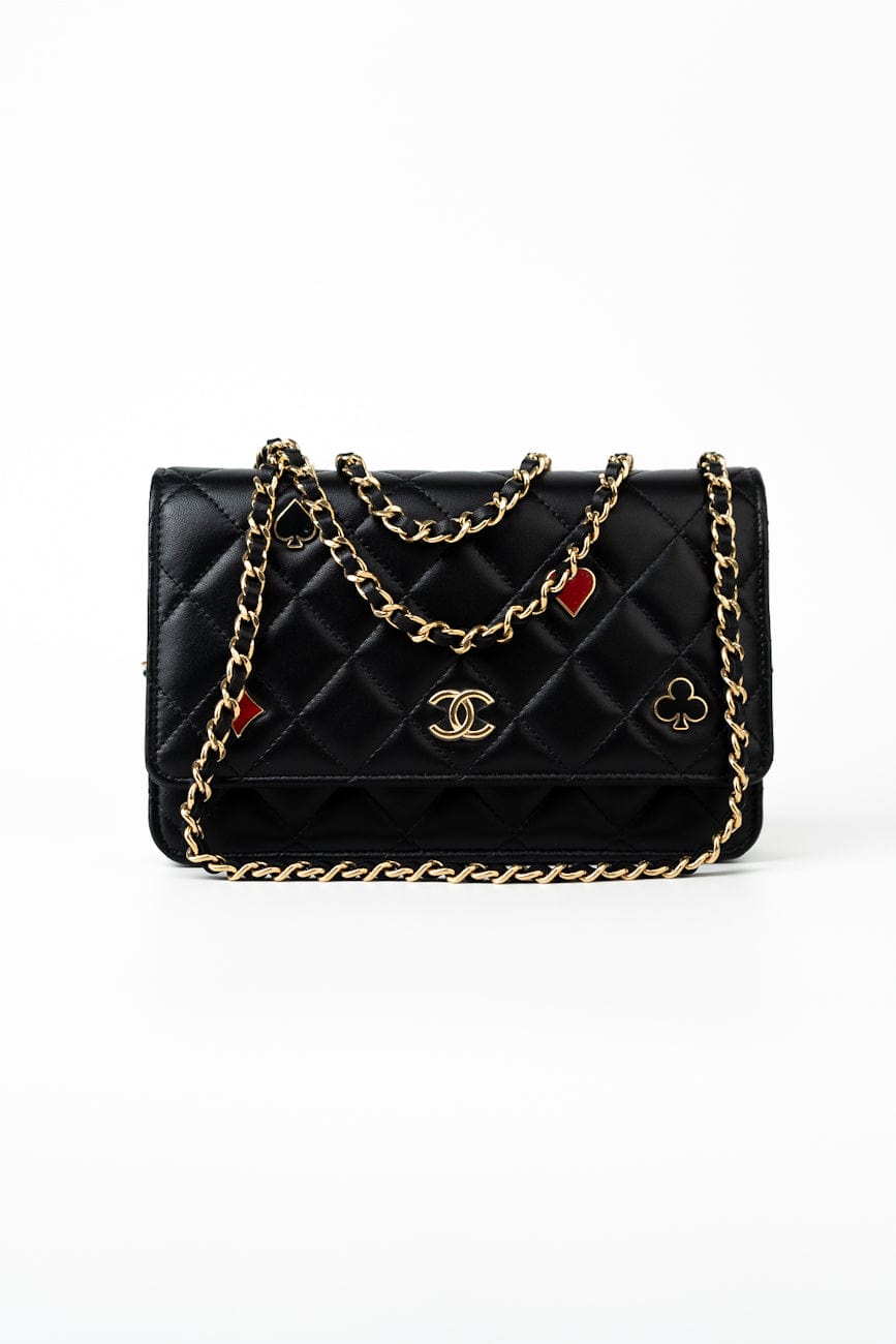 23C Black Lambskin Quilted Cruise Heart Wallet on Chain (WOC) LGHW
